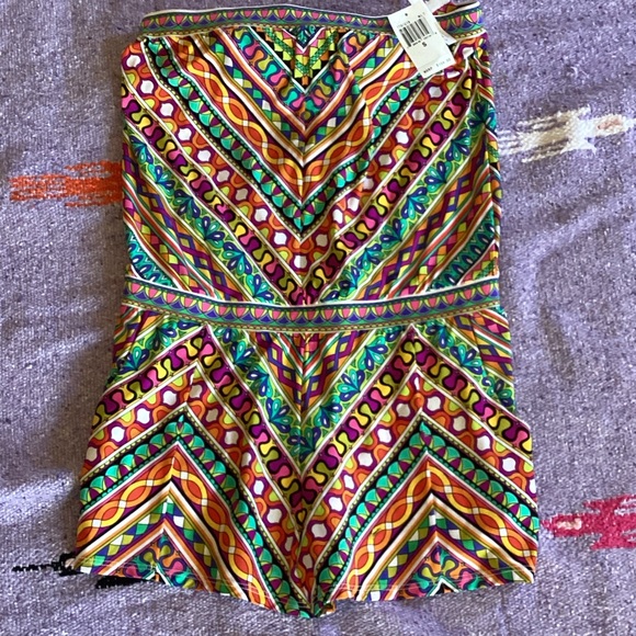 NWT-TRINA TURK Peruvian Romper Swim Suit Cover Up Strapless Summer Colorful Sz S - Picture 1 of 4